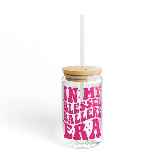 16oz Sipper Glass - 'In My Blessed Ballers Era' with Bamboo Lid